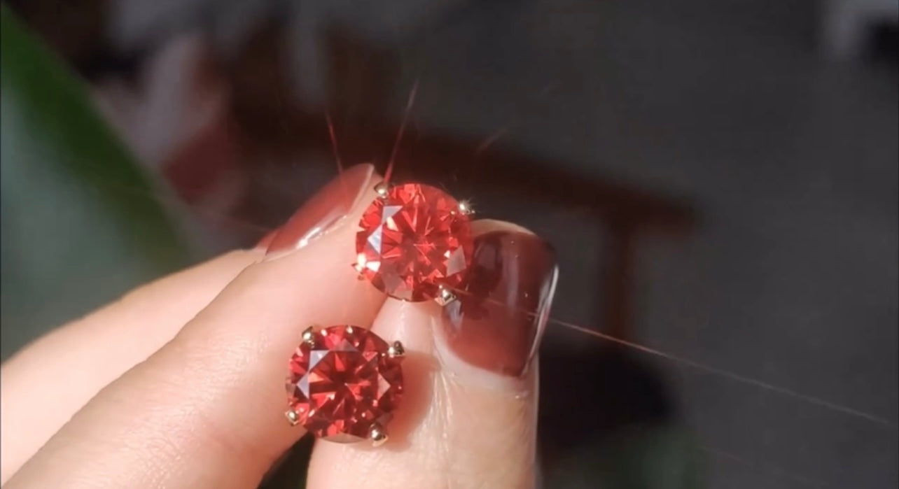 Red Moissanite Earrings 925 Sterling Silver 5MM .5CT