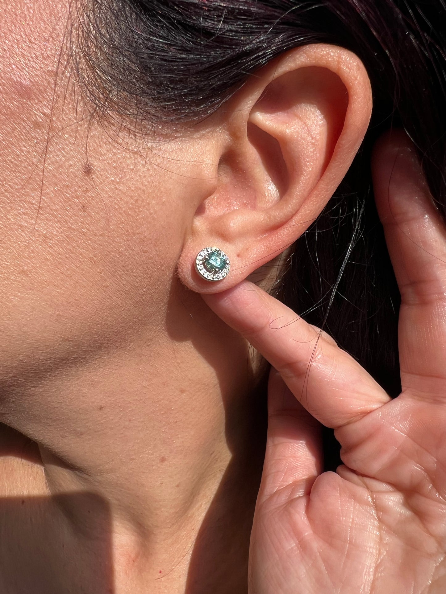 5mm blue Moissanite halo earrings