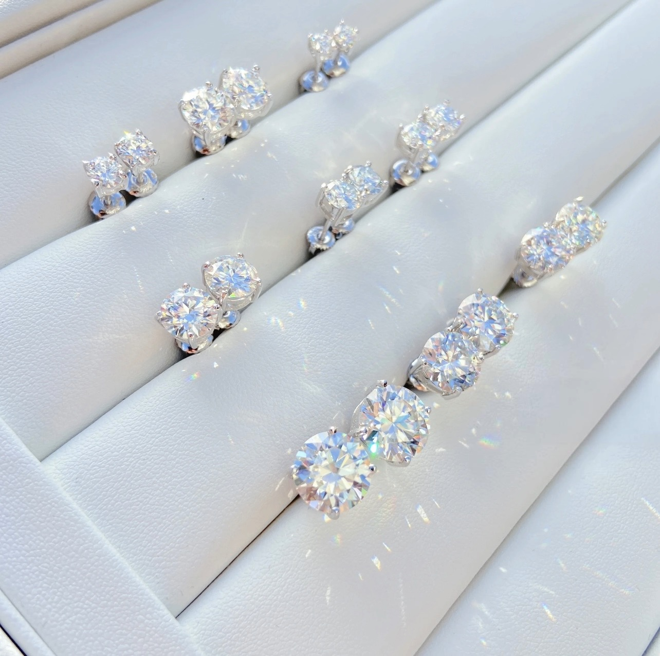 Moissanite Stud Earrings In 925 Silver 4mm to 10mm PASSES DIAMOND TESTERS