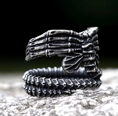 Dark Steel Alien Face Hugger Ring