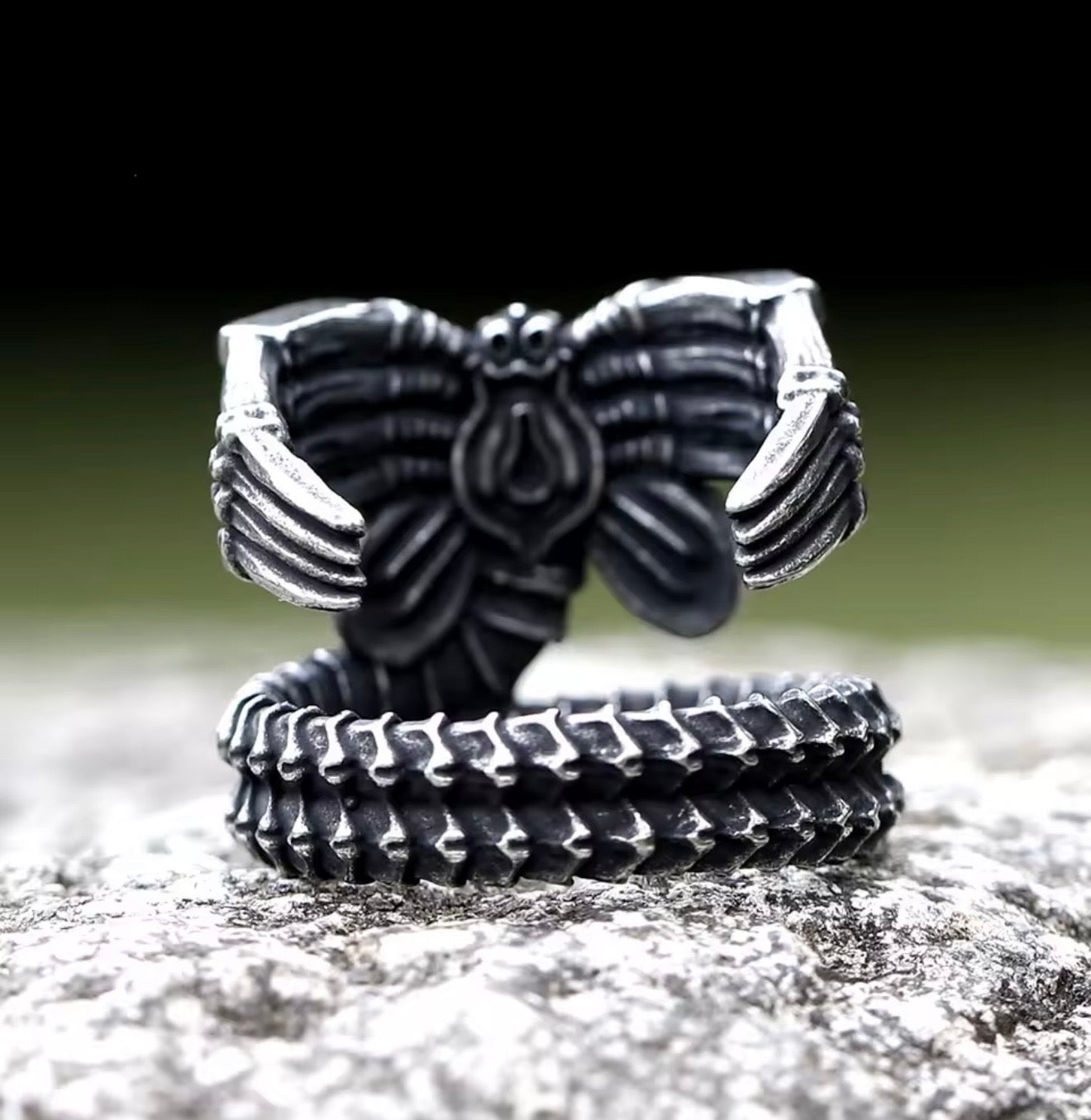 Dark Steel Alien Face Hugger Ring