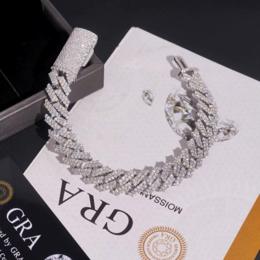 12mm Moissanite Miami Cuban Link Prong Bracelet Iced Out - 925 Silver
