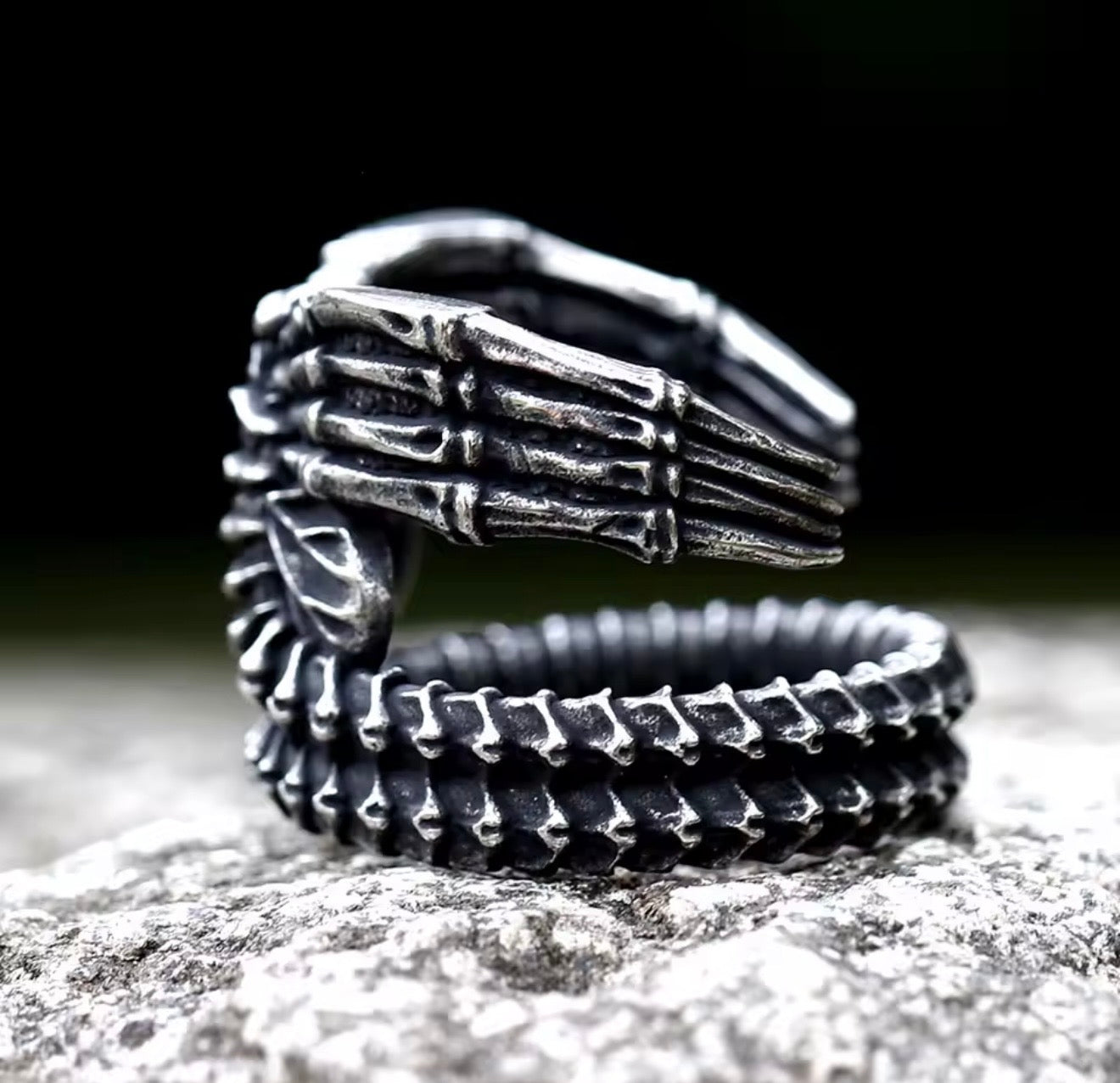 Dark Steel Alien Face Hugger Ring