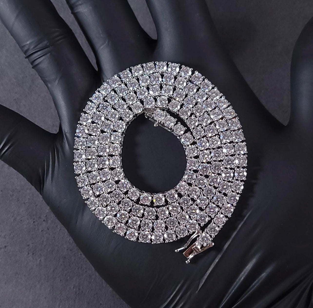 4mm MOISSANITE Tennis Chain Necklace VVS D Color  Passes Diamond Tester