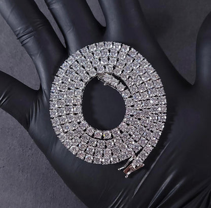 4mm MOISSANITE Tennis Chain Necklace VVS D Color  Passes Diamond Tester