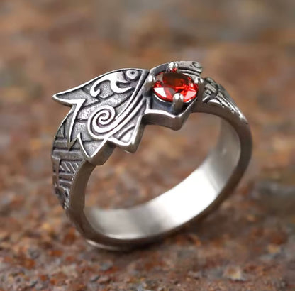 Wolf Celtic Ruby Stoned Ring