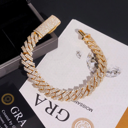 12mm Moissanite Miami Cuban Link Prong Bracelet Iced Out - 925 Silver