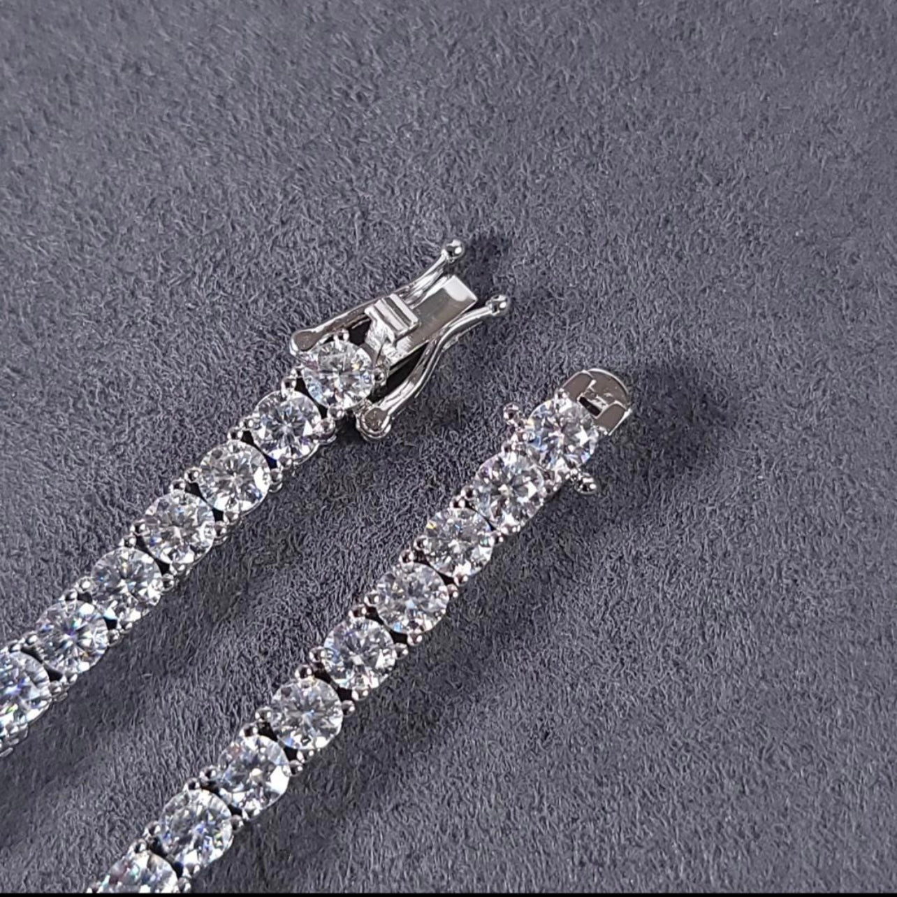 4mm MOISSANITE Tennis Chain Necklace VVS D Color  Passes Diamond Tester