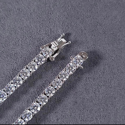 4mm MOISSANITE Tennis Chain Necklace VVS D Color  Passes Diamond Tester