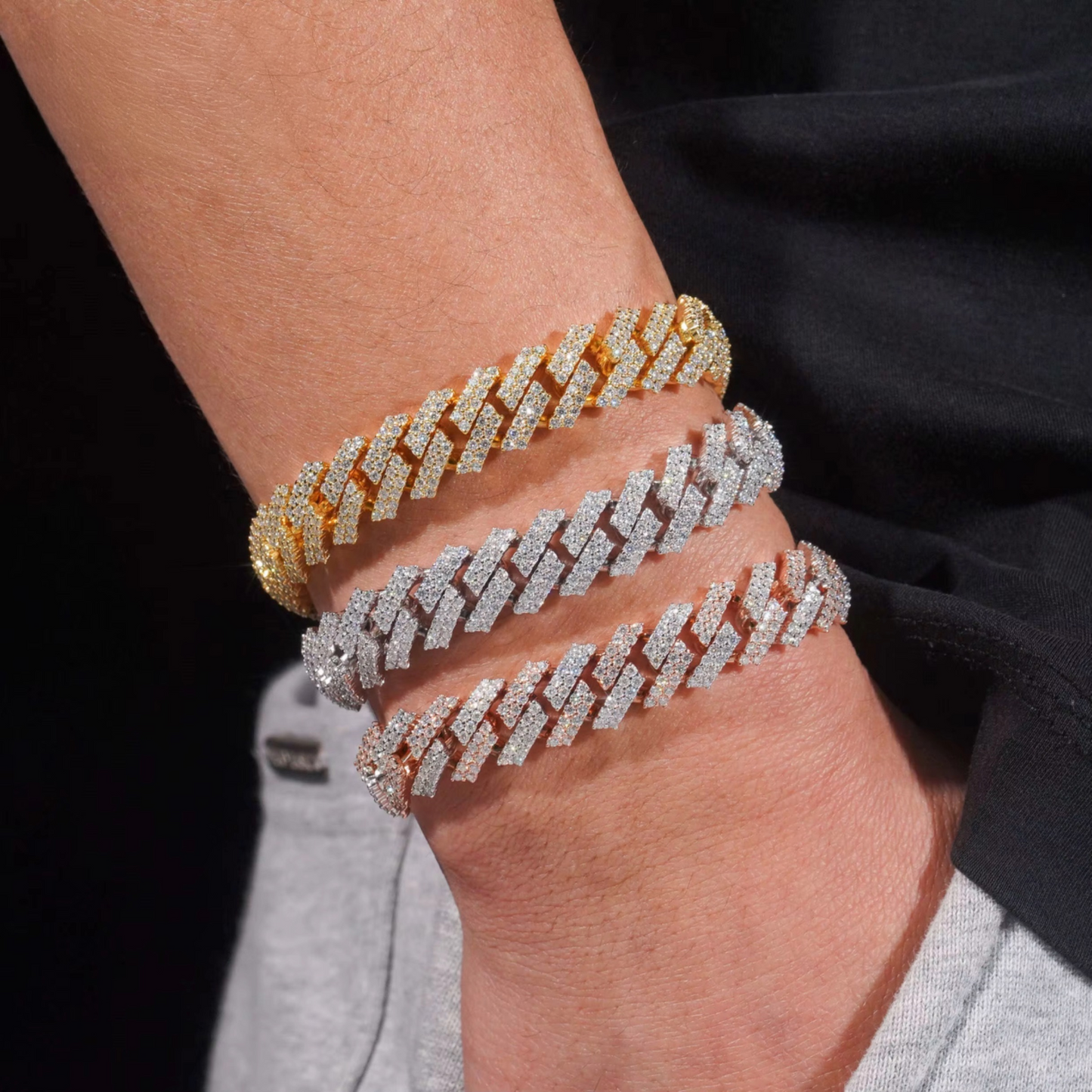 12mm Moissanite Miami Cuban Link Prong Bracelet Iced Out - 925 Silver