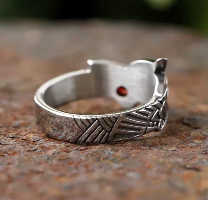 Wolf Celtic Ruby Stoned Ring
