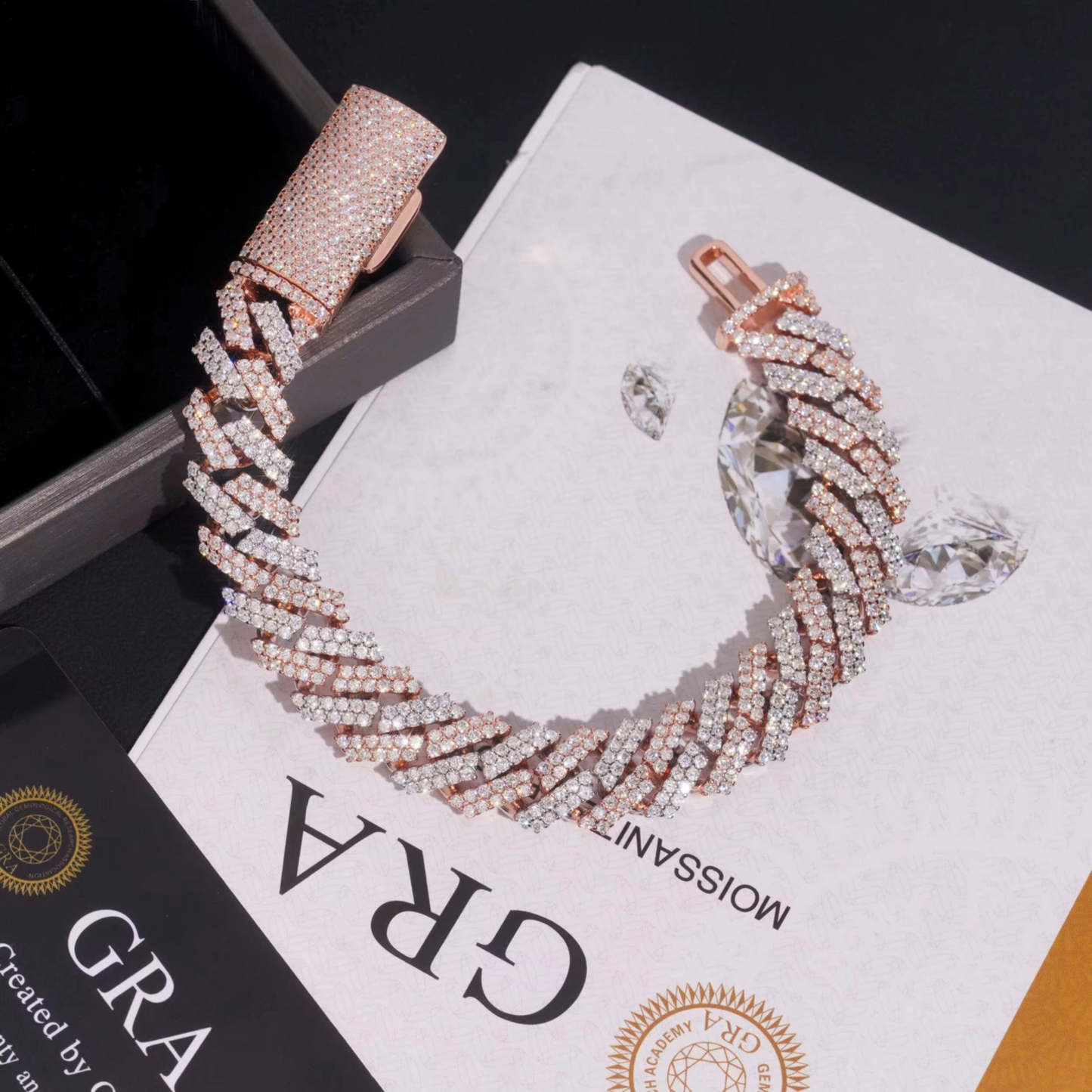 12mm Moissanite Miami Cuban Link Prong Bracelet Iced Out - 925 Silver