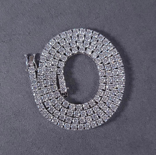 4mm MOISSANITE Tennis Chain Necklace VVS D Color  Passes Diamond Tester