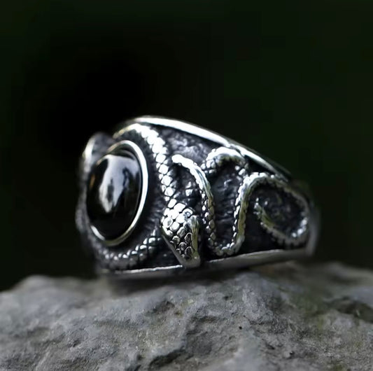 Snake Rings with Black and Red Stones