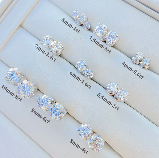 Moissanite Stud Earrings In 925 Silver 5mm to 10mm PASSES DIAMOND TESTERS