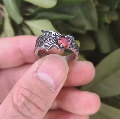 Wolf Celtic Ruby Stoned Ring